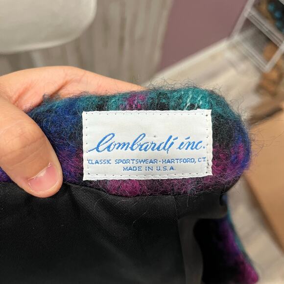 Vintage Lombardi Open Front Colorful Fuzzy Plaid Blazer Jacket Womens Medium 80s - Picture 6 of 10